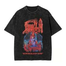 Washed T Shirts Scream Bloody Gore Death T-Shirts Harajuku Metal Band Streetwear Short Sleeve Summer Tops Tee Shirt Men Women - 黑色 - 查看 1