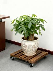 1 件装植物推车木制植物架带轮重型滚动植物架圆形植物推车滚轮推车带金属可锁脚轮适用于室外/室内大花盆/花盆/庭院 - 1pc - 查看 7