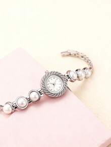 1pc/Set Elegant Floral Bangle Watch With Rhinestones, Adjustable Strap, Quartz Movement, Suitable For Teenage Girls, Birthday Gift, Year-End Promotion - Yellow - View 7