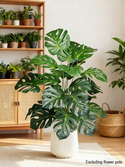 1pc 24-Leaf Large Artificial Turtle Back Bamboo Tree, Realistic Tropical Palm Plant, Plastic Green Turtle Back Bamboo Leaves, Floor Standing Palm Tree Imitation Palm Leaves, Tropical Plant Greenery, Floral Jungle, Beach Party Home Garden Decor, Office Wedding Party Decor, Indoor Outdoor Artificial Plant Decor (Planter Not Included)