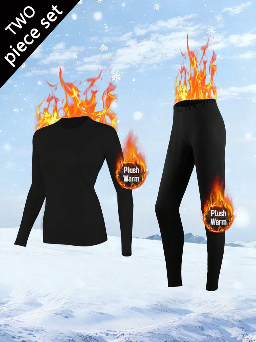Women's Thermal Underwear Set 2pcs - Fleece Lined Warm Base Layer, Winter Clothes For Women, Ropa De Invierno Mujer, Medias De Invierno Mujer | Perfect For Daily Wear, Fitness & Skiing, Autumn Winter Outfit