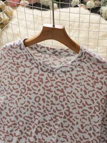 Women's Loose Leopard Print Short Sleeve T-Shirt And Shorts Casual Suit, Spring/Summer Brown - Brown - View 12