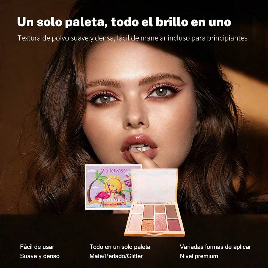 Sombras de Ojos Paleta 8 Colores Viaje Arcoíris Coral, Tonos Vibrantes Mate Brillante, Pigmentación Fuerte para Maquillaje Ojos Resplandecientes - Color HLN - Ver 1