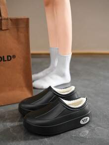 1 Pair Women's Anti-Slip, Waterproof, Oil-Resistant Winter Plush Lined Warm Durable Winter Shoes, Suitable For Kitchen, Hotel, Food Factory Work - Black - View 5