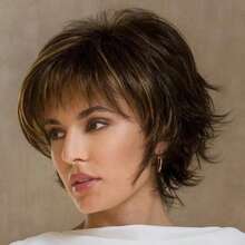 Peruca Pixie Curta Loira Elegante com Franja - Peruca Sintética Realista Resistente ao Calor para Mulheres Brancas, Uso Diário, Touca Rosa, Penteado Liso, Acessório de Cabelo Estiloso | Corte de Cabelo Elegante | Fibra Resistente ao Calor, Peruca de Cabelo Curto