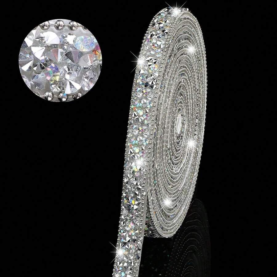 1 Yards Resin Beads Rhinestone Ribbons Self Adhesive Artificial Diamond Crystal Ribbon Roll Glitter Resin Belt Bling Rhinestone For Shoes Clothing Decor DIY ,Bag, Ceremonial Dress - Màu AB - Xem 1