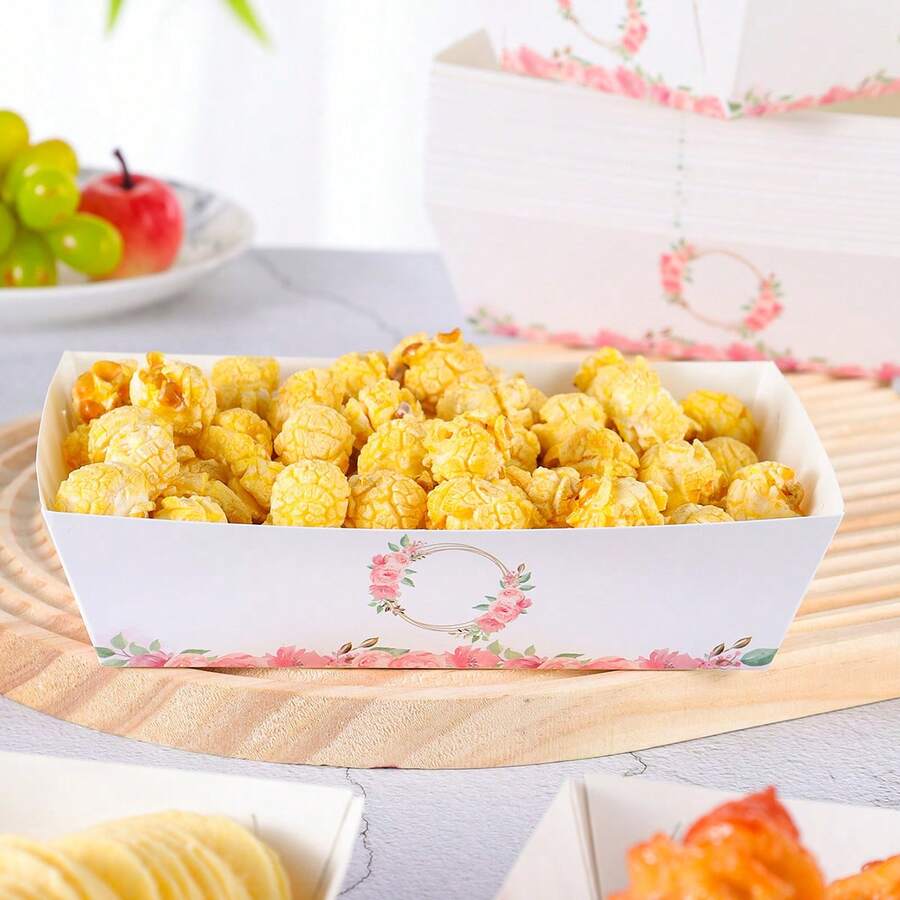 10/24个仿金箔绿叶花卉一次性食品盒，适用于薯条、爆米花、零食、生日和家庭聚会装饰，也适用于面包店、汉堡店、电影院外卖盒 - 彩色 - 查看 1