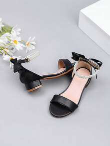 1 Pair Fashion Girl's Plus Size Elegant High Heel Sandals, Comfortable Daily Wear Roman Style High Heels Suitable For Dance Performance, Wedding Party, Versatile Sandals, Princess Shoes - Black - View 8