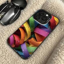 Funda de Teléfono con Patrón de Cinta de Color Arcoíris y Brillo para iPhone 14 13 12 11 Pro Max y  Galaxy S23 S22 S21 A54 A53 A34, Regalo Ideal para Todas las Estaciones - Plateado - Ver 5