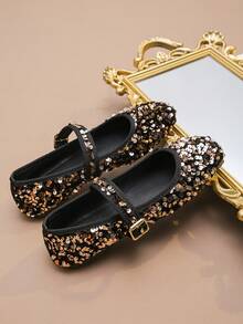 大码 35-43 时尚方头平底鞋，休闲套脚搭扣鞋，适合搭配连衣裙，春秋季，随机图案，芭蕾平底鞋 - 棕色亮片 - 查看 7