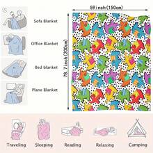 1pc Cute Elephant Pattern Printed Blanket, Washable, Knitted Flannel Blanket, All-Season Multi-Purpose Warm Blanket, Home Bedroom Office Shawl Leg Cover Conditioning Blanket - Grey - View 6