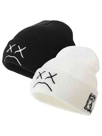 Fashionable Brimless Hat, Men's Warm Winter Hat Embroidered Unisex Knit Skull Cap Warm Accessories
