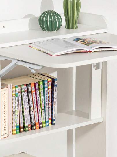 SoBuy Home Office Folding Tafel Bureau Computer Workstation Shelves Wit W64 D58 H82cm FWT92 view 6