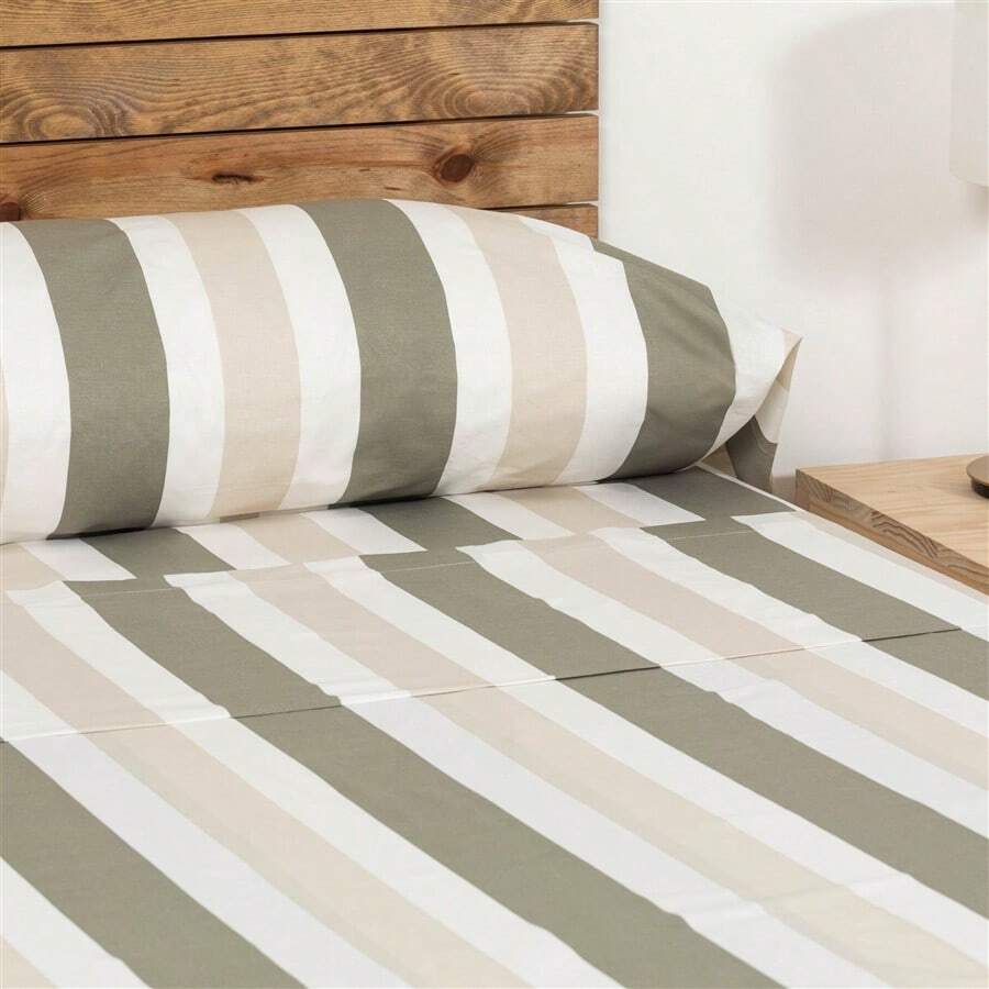 Tramas+ Bộ ga trải giường Calcutta Striped Cotton, Màu xanh lá cây khô: Bộ chăn ga gối đệm cổ điển và đa năng cho giường từ 90cm đến 180cm, Thiết kế sọc màu xanh lá cây trên nền trắng, 100% Cotton mang lại sự thoải mái tối đa và phong cách vượt thời gian, Lý tưởng để trang trí phòng ngủ của bạn với sự sang trọng và dễ kết hợp, Có nhiều kích cỡ khác nhau - Xanh khô - Xem 1