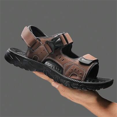 Men's All-Season Sandals, Fashionable Outdoor Sports Sandals For Summer, Adjustable Hook & Loop Closure Design, Outdoor Casual Men's Shoes, Flat Sandals