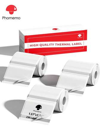  Phomemo 3 Rolls Transparent Thermal Label Paper Rolls, 40x30mm(1.57"X1.18"),230 Labels/Rolls,Square Label, Multi-Purpose Label For Phomemo M100/M102/M108/M120/M160/M110/M220/M120/M200/M221/M150/M250/M260/M421 Label Makers, Clear Self-Adhesive Thermal Printer Paper Perfect For Clothing Labels, Price Tags, Category Labels