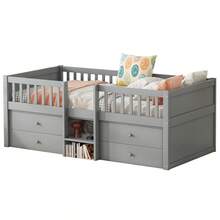Semi-High Bed, 90*200cm, 4 Drawers, Guardrail, Ladder, Pine Wood, Without Mattress, Minimalist Style, Grey - Gray + Pine + 90cm*200cm - View 2