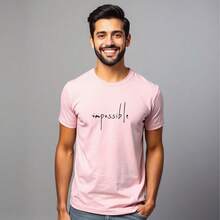 Comfortable Minimalist Printed T-Shirt - Baby Pink - View 1