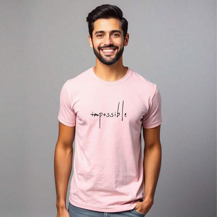 Comfortable Minimalist Printed T-Shirt - Baby Pink - View 1