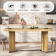 Scandinavian Style Wooden Dining Table, 150 Cm, Oak Finish, 2.8 Cm Thick Top, Non-Slip Pads, Waterproof And Scratch Resistant, Ideal For The Living Room, Kitchen Or Dining Room. - Camel - View 3
