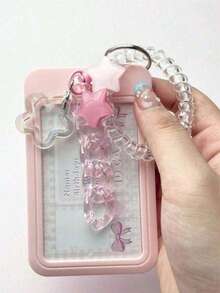 Transparent Pink Star-Shaped Pendant Keychain Card Holder/Photo Holder, Durable Clear ID Card Clip Macaron Color Acrylic Decorative Chain Keychain DIY Pendant Jelly Color High Elasticity Telephone Wire Hair Scrunchies, Detachable - Multicolor - View 12