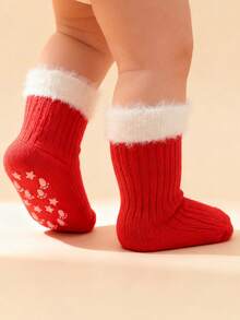 3 Pairs Baby Christmas Red Fringe Socks Set, Suitable For Boys And Girls, Warm For Winter Holiday, Great Gift For Grandchildren - Multicolor - View 3