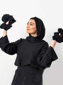1pc Solid Color Chiffon Muslim Underscarf Lining Hijab Scrunchies - Black - View 2