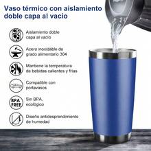 1 taza de viaje de acero inoxidable de 30 oz, termo aislado con vacío,   sin carga - Ideal para bebidas frías y calientes, regalo perfecto para Navidad y Halloween, taza de viaje para café - Azul - Ver 9