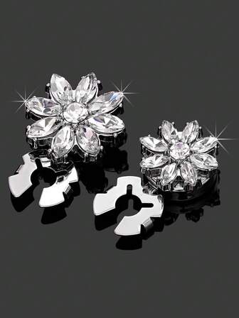 1/2/4pcs Rhinestone Button Covers For Women, Crystal Button Covers, Detachable Clip On Button Covers, Crystal Fancy Buttons For Clothing, Button Snaps With Pliers Press For Dress Suit Tux Shirt Accessories,Silver Color