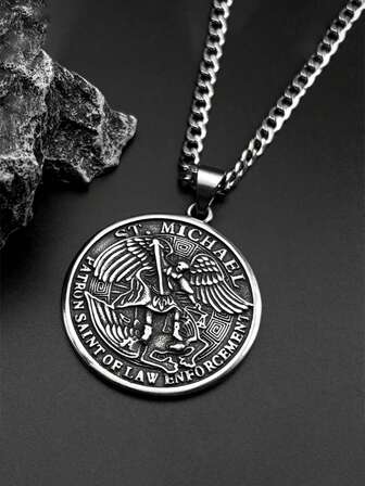 Collar colgante vintage del Arcángel San Miguel que nos protege para mujeres y hombres, de acero inoxidable, joyería cristiana de la cadena del Santo San Miguel