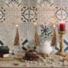 6pcs Bohemian Style Metal Crescent Moon Tassel Hanging Decor, Fashionable Star & Moon Pendant, With Hemp Rope Tassel Ornaments, Religious Theme, Suitable For Ramadan Holidays, Eid Al-Fitr, Ramadan Decoration, Party Decor, Wall Decor - Multicolor - View 8