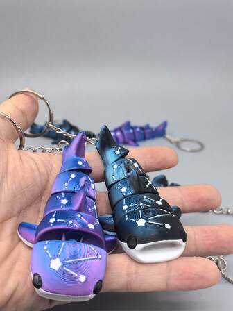 3d Printed Galaxy Whale Shark Keychain Set - 4 Styles Available, Movable Double Packaging, Constellation Starry Sky Women'S Accessory, Blue-Purple/Dark Blue Gradient Keychain, Exquisite And Unique Little Gift, Exquisite Design | Superb Craftsmanship, Holiday Decoration, Party Gift, Beautiful Details, Fashionable Accessory,