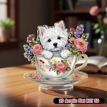 1Pc 2D Flat Acrylic Cute Puppy Diamond Art Painting Kit, 5D DIY Special Shape Crystal Bright Local Diamond Art Painting Mosaic Making Crafts, Handicraft Gifts, Office Desktop Decoration Art, If You Want To Make Your Home More Beautiful And Colorful, Diamond Pattern Can Help You Add Decorative Fun. No Frame - 彩色 - 查看 5