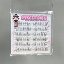 MIXIAOHE Ciglia finte trasparenti e leggere, 48 ciuffetti, fai da te, senza colla, riccio naturale, aspetto realistico, uso quotidiano, segmentate, autoadesive, ciglia finte, adatte per principianti, lunghezza 10mm-14mm