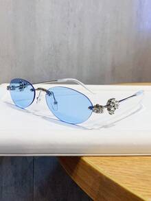 1副女士时尚眼镜，新款椭圆形无框设计，镶嵌水钻，时尚别致，适合街头风、度假、送礼、日常佩戴、派对、外出以及防晒。 - 彩色 - 查看 13