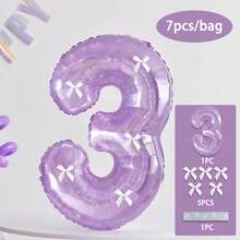 1 Set Dreamy Crystal Purple Balloons, Numbered Balloons With White Bow Decor, Suitable For Birthday Party, Bar, Proposal And Confession Scenes, Numbers 1-9 Available - Multicolor - View 10