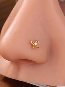 1个20G L型鼻钉，蝴蝶造型，镶嵌闪亮锆石——镀金或镀银蝴蝶结鼻饰，适合女性日常佩戴、派对和送礼。 - L167 - 查看 7