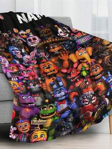 Custom Name Blanket Five Nights Freddy FNAF Tapestry Personalized Blankets Birth For Kids Adults Gifts Bedding, Sherpa Blanket - Multicolor - View 3