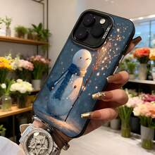 Cubierta de telefono con diseño de muñeco de nieve azul con estrellas y texto CASENO para uso diario en invierno Aplicable a los teléfonos de la serie Apple y Galaxy - Negro - Ver 6