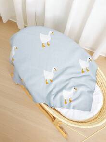 Chăn cho bé sơ sinh 100% cotton, dùng được cả bốn mùa, họa tiết thiên nga lớn dễ thương, khăn quấn cho bé, chăn xe đẩy, vật dụng cần thiết cho bé. - xanh nhạt - Xem 4