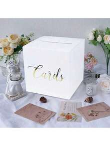 1pc Minimalist Gold Foil Wedding Gift Card Box, Voting Box, Valentine's Day Proposal Surprise Box, Birthday Card Message Box, Party Atmosphere Prop, With Card Holder (Includes 10 Greeting Cards), Suitable For Parties, Graduations, Weddings, Birthdays And Other Occasions. - Multicolor - View 5