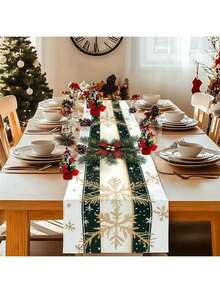 1 Peça - Toalha de Mesa Impressa em 2D com Tema de Natal para Casa, Cozinha, Sala de Jantar, Utensílios de Mesa, Escritório, Mesinha de Café e Mesa de Café, com Impressão de Galhos de Pinheiro e Luzes de Cores Quentes, Bandeira de Mesa Adequada para Natal e Outras Festas, Bem como Uso em Cozinha Interna e Externa. Decorações de Natal Presentes de Natal Decoração de Natal