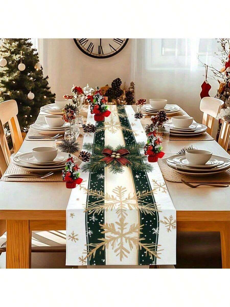 1 Peça - Toalha de Mesa Impressa em 2D com Tema de Natal para Casa, Cozinha, Sala de Jantar, Utensílios de Mesa, Escritório, Mesinha de Café e Mesa de Café, com Impressão de Galhos de Pinheiro e Luzes de Cores Quentes, Bandeira de Mesa Adequada para Natal e Outras Festas, Bem como Uso em Cozinha Interna e Externa. Decorações de Natal Presentes de Natal Decoração de Natal
