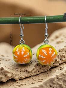 1 Pair Cute & Funny Realistic Orange Shaped Earrings, Suitable For Women's Daily Wear, Party, Music Festival, Vacation (Slight Imperfections In Resin Craftsmanship Are Normal) - Orange - View 2