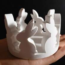 DIY Ton-Gussform Kranz Kaninchen Kerzenhalter, Cut Out Kaninchen Gips Kerzenlampe Heim Dekoration, Oster Feiertag Dekoration Silikon Form - Weiss - Übersicht 6