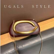 1 Pc PU Clutch Bag With Gold Metal Accent & Chain Strap, Stylish Black Evening Handbag With Unique Design, Ideal Valentine's Day Gift & Personalized Accessory, Fashionable Choice For Parties, Weddings, Galas, Dinners, Elegant Ladies Bag With Affordable Luxury Feel - 咖啡棕 - 查看 11
