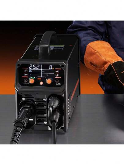 Pro MIG Welder, 250A Pluse Mig Welding Machine, 5-In-1 Synergic Welder Machine MIG Pluse/Gas MIG/Flux Core MIG/Stick/Lift TIG, 110V/220V Dual Voltage Aluminum Mig Welder With LCD Screen Display
