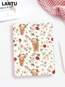 1pc Cow Floral Pattern Tablet Protective Case, Compatible With Apple IPad 10.2", IPad Pro 11" 2020/2021, IPad (A16) 11" 11th Gen 2025, IPad 9th/10th Gen, IPad Air 4th 10.9", Galaxy Tab S6 Lite 10.4", /, Anti-Drop, With Pen Slot, Sleep/Wake Support, Romantic Gift For Tablet Users - Multicolor - View 2