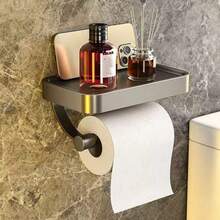 1pc Rust-Proof Toilet Paper Holder With Phone Stand - Wall-Mounted Self-Adhesive Tissue Roll Rack For Bathroom - Multicolor - View 13