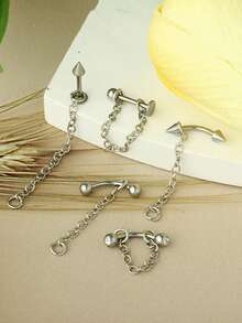 1 pieza Anillo de labio de 16G de acero inoxidable para mordedura de serpiente, joyería de piercing para mujeres. Anillos de ceja, tragus, hélix, rook con cadena, pendientes de cartílago de acero inoxidable con CZ, piercing de labret con cadena de 3cm - Plateado - Ver 6